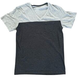 Men's Two-Tone Gray and Black V-Neck Shirt Bottoms Out Size XL